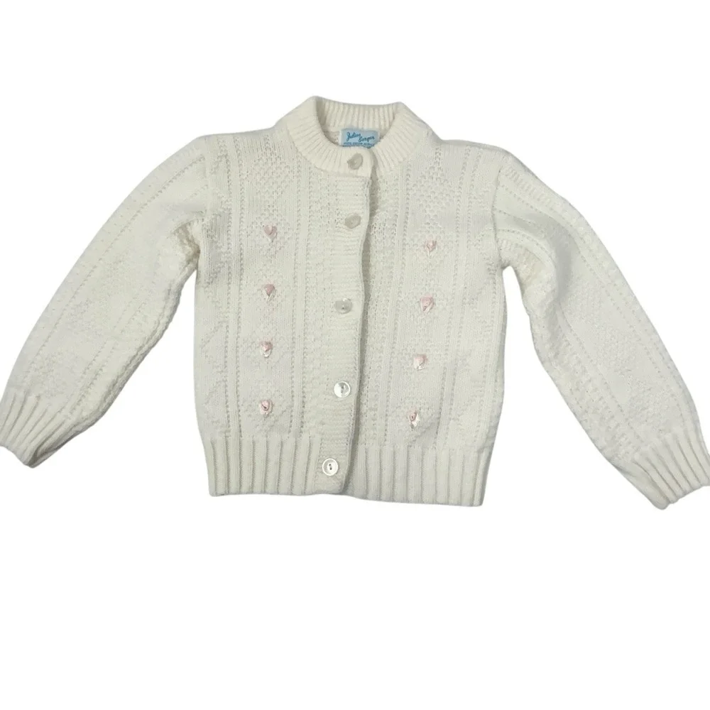 Vintage Julius Berger Baby Sweater Size ? 18-24 Months Cardigan Satin Roses READ